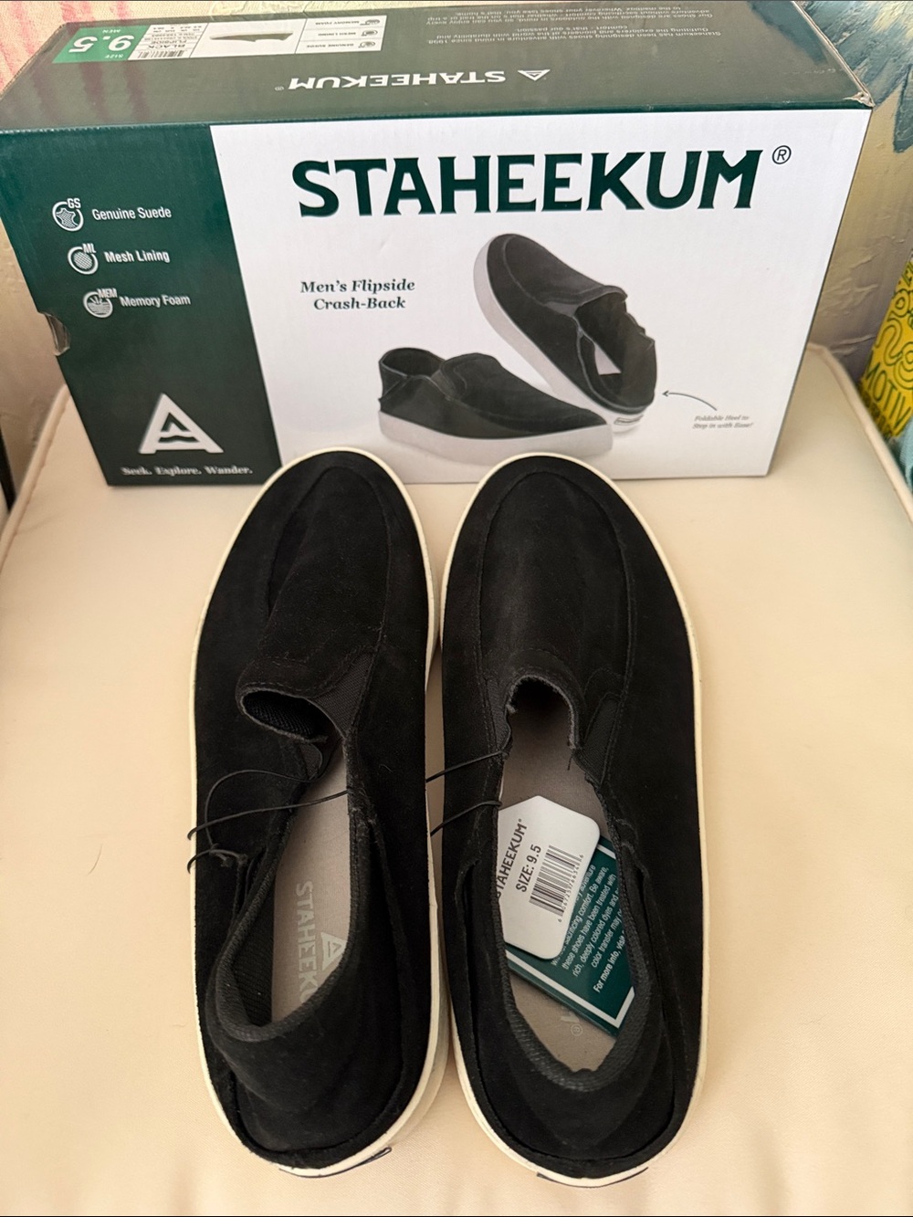 STAHEEKUM Men's Black Suede Slip-On Loafers
